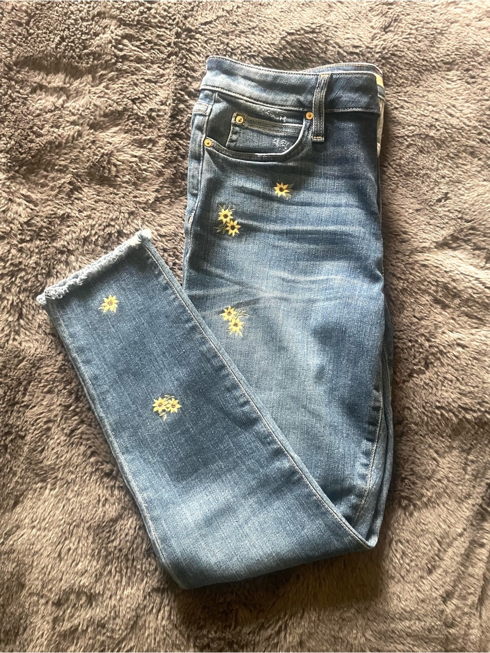 Joe's Jeans Blue Skinny Jeans with Yellow Floral Embroidery